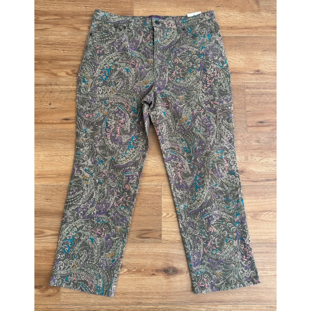 Gloria Vanderbilt Amanda Slimming Paisley Jeans Olive Viridian 16P Short NWT